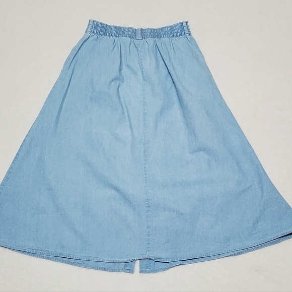 Vintage Cabin Creek Boho Light Wash High Waisted Pleated Button Chambray Skirt - Picture 8 of 11